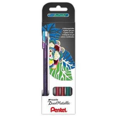 Pentel Zselés csillámos rollertoll Dual-Hybrid 4 darabos szett II. verzió  K110-4COL