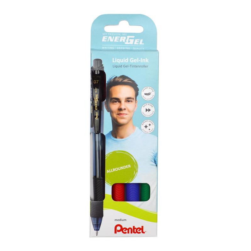 Pentel Zselés rollertoll szett EnerGelX 4dbos (fek+kék+pir+zö) BL107-4